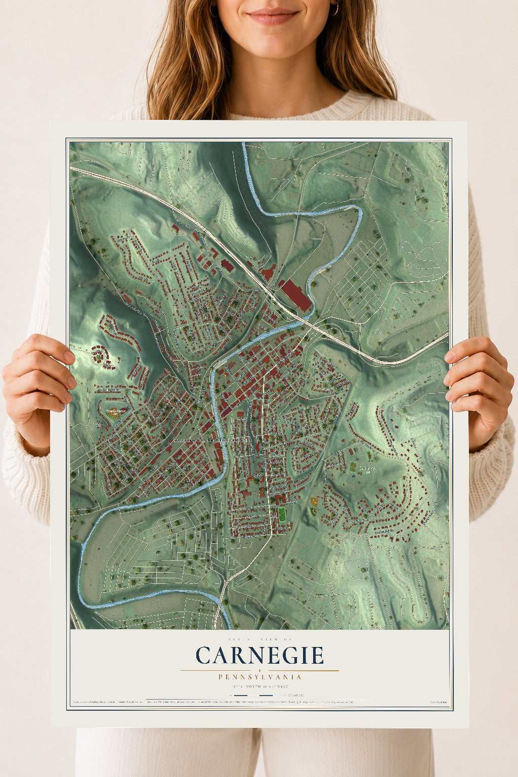 Map of Carnegie, Pennsylvania, 18 x 24 inch unframed archival matte print