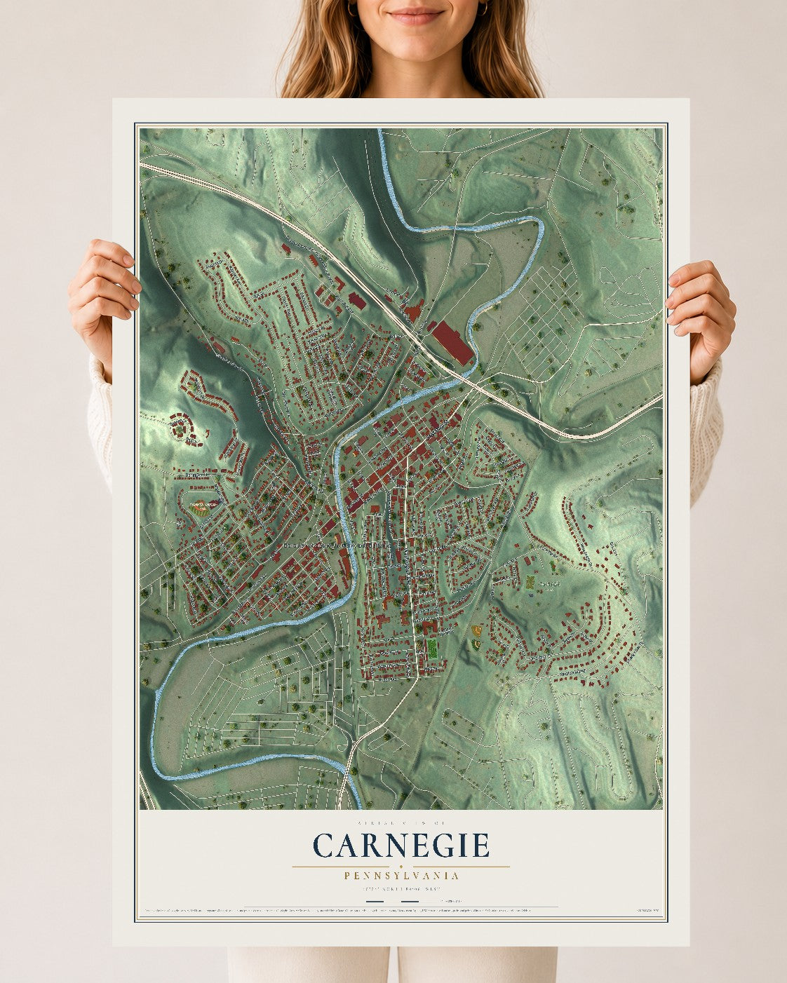 Map of Carnegie, Pennsylvania, 24 x 36 inch unframed archival matte print
