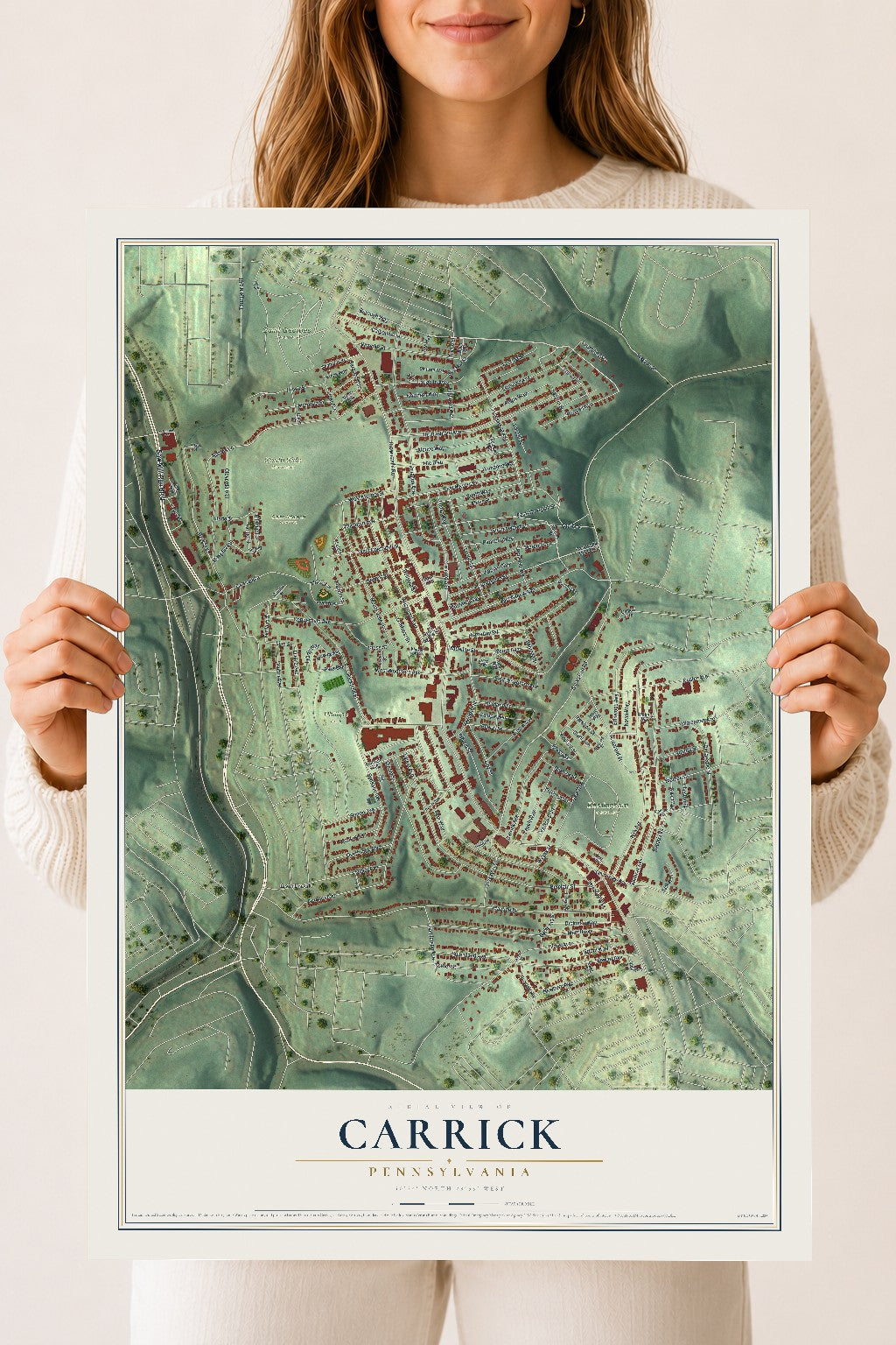 Map of Carrick, Pennsylvania, 18 x 24 inch unframed archival matte print