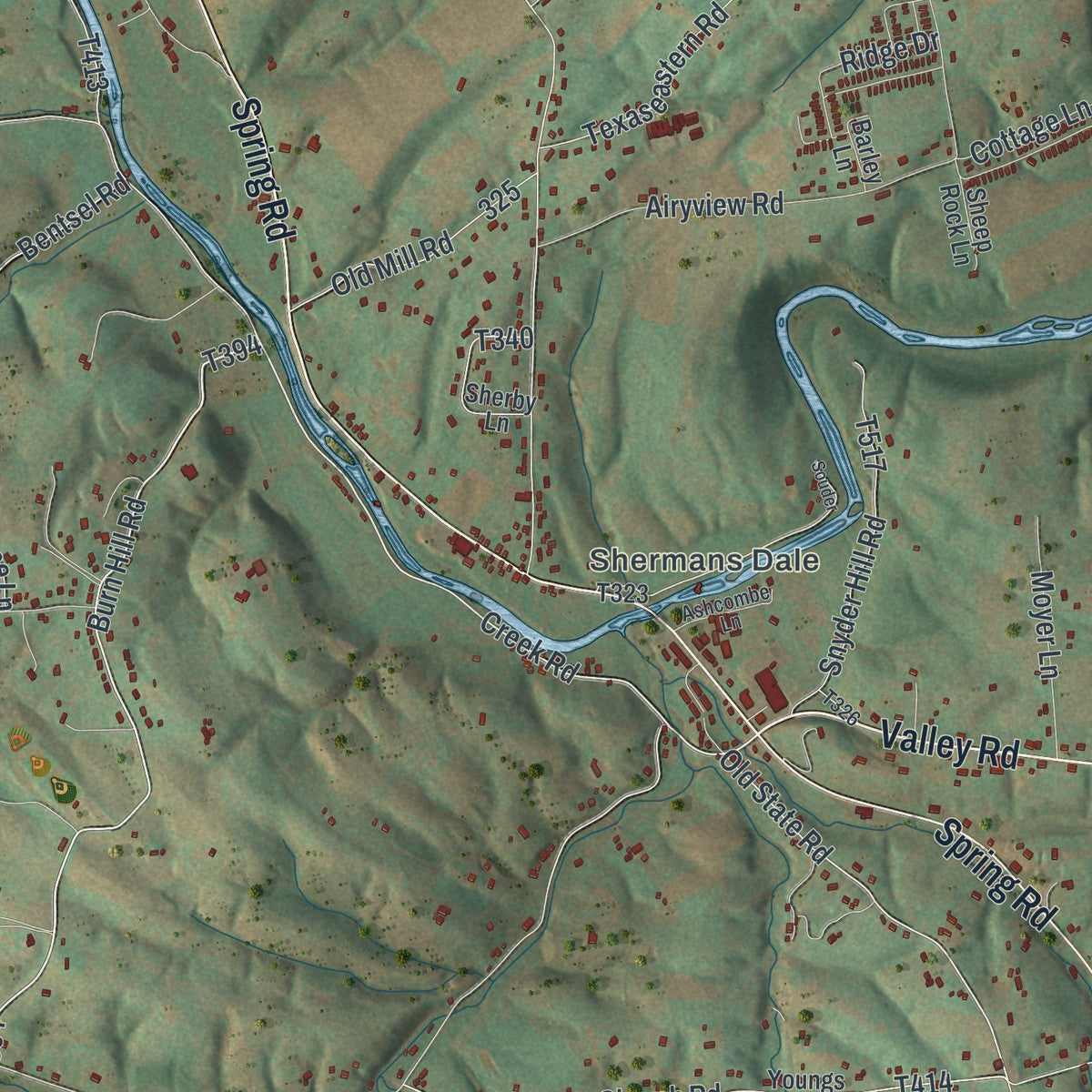 Close-up of the map of Carroll, Perry County, Pennsylvania print showing street and building detail