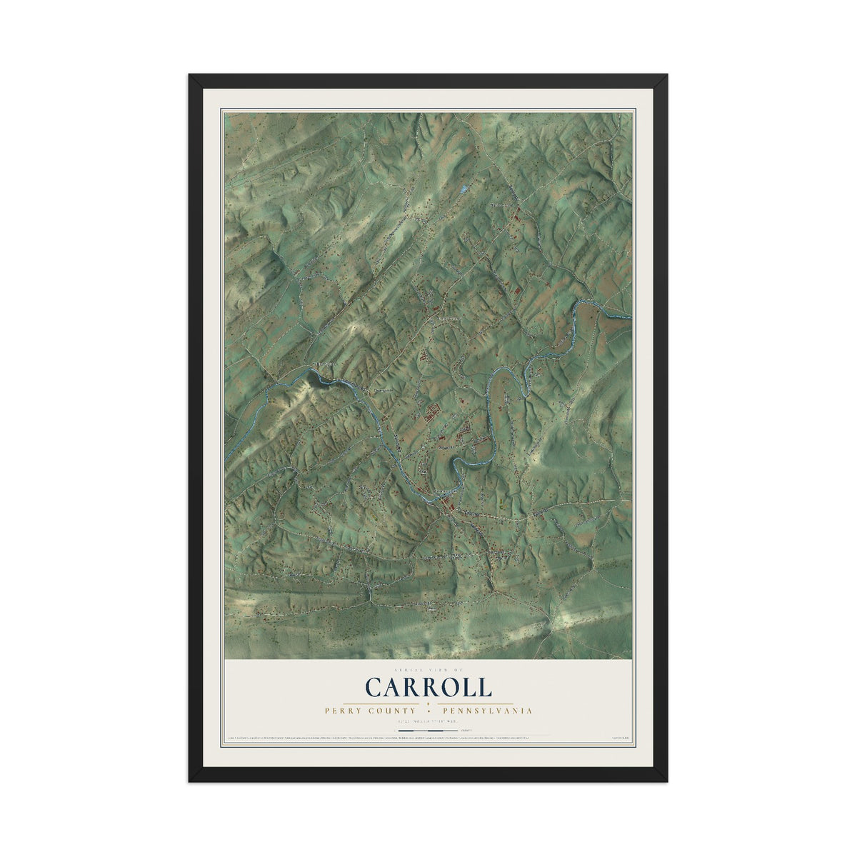 Map of Carroll, Perry County, Pennsylvania, 12 x 18 inch print in a black wood frame