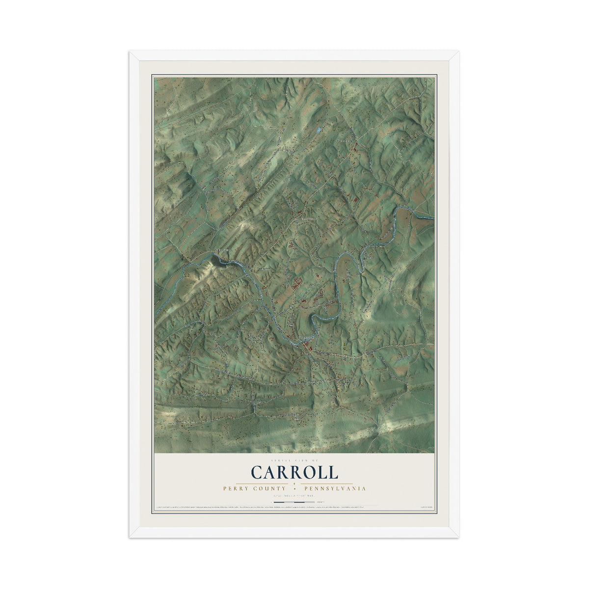 Map of Carroll, Perry County, Pennsylvania, 12 x 18 inch print in a white wood frame