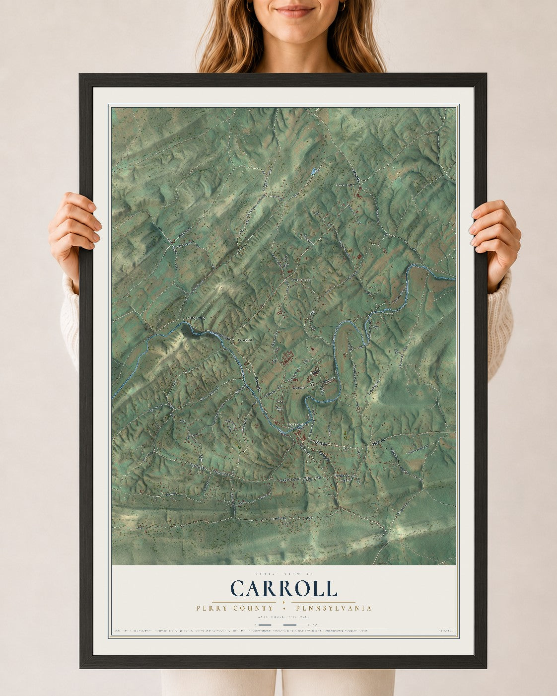 Map of Carroll, Perry County, Pennsylvania, 24 x 36 inch print in a black wood frame