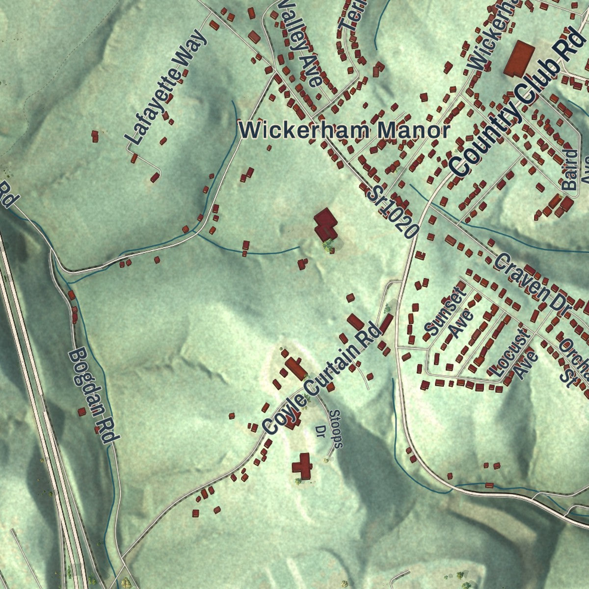 Close-up of the map of Carroll, Washington County, Pennsylvania print showing street and building detail