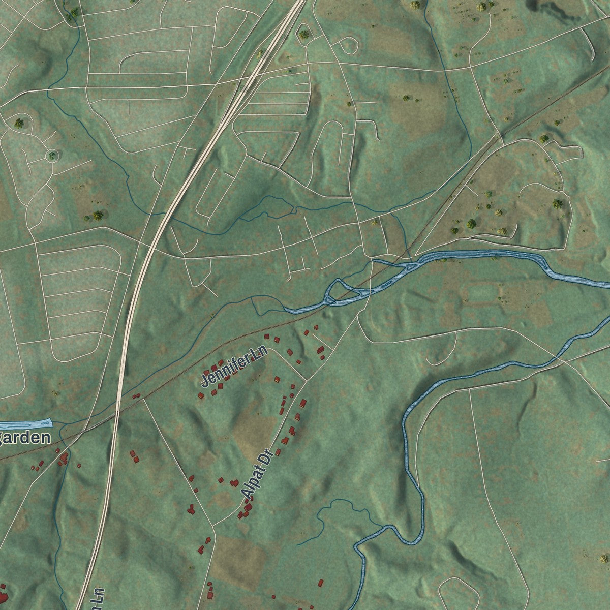 Second close-up of the map of Carroll, York County, Pennsylvania print showing more streets and buildings