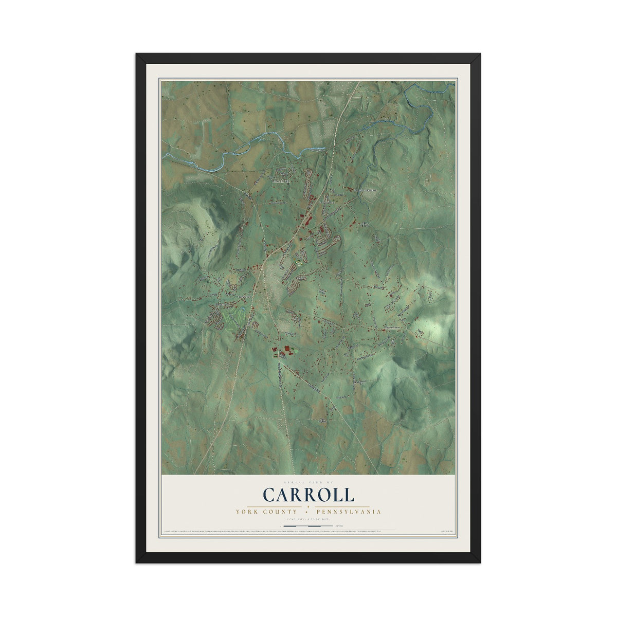 Map of Carroll, York County, Pennsylvania, 12 x 18 inch print in a black wood frame