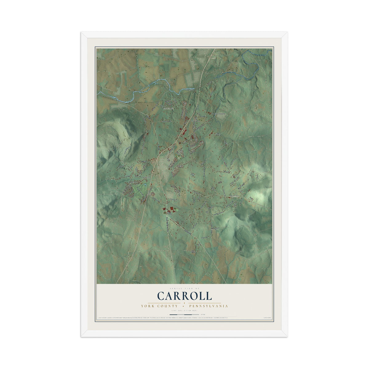 Map of Carroll, York County, Pennsylvania, 12 x 18 inch print in a white wood frame