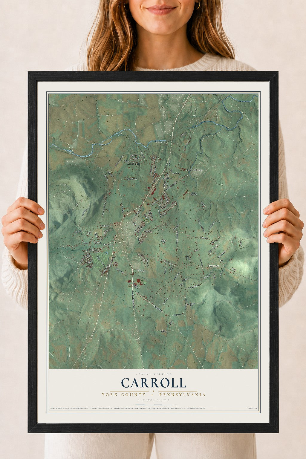 Map of Carroll, York County, Pennsylvania, 18 x 24 inch print in a black wood frame