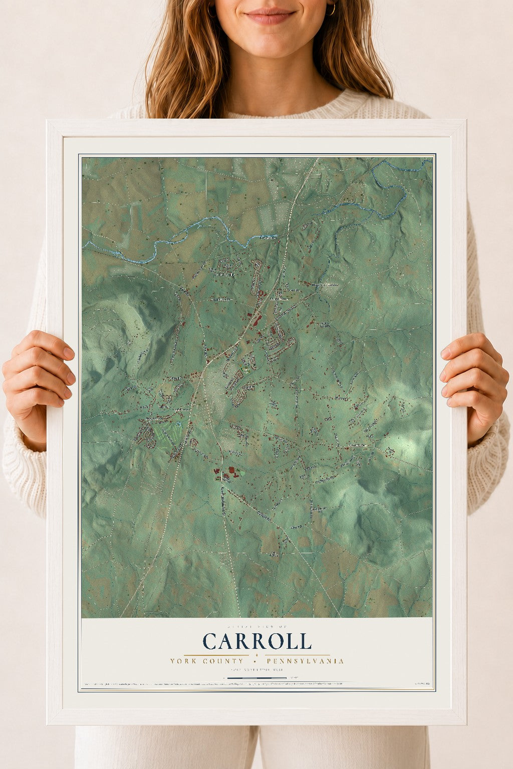 Map of Carroll, York County, Pennsylvania, 18 x 24 inch print in a white wood frame