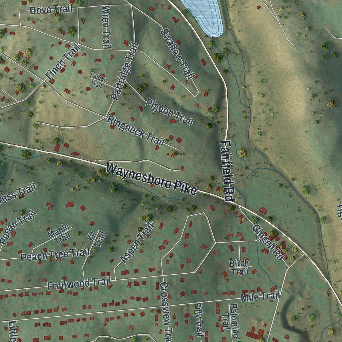 Second close-up of the map of Carroll Valley, Pennsylvania print showing more streets and buildings