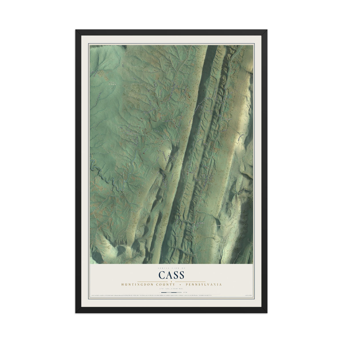 Map of Cass, Huntingdon County, Pennsylvania, 12 x 18 inch print in a black wood frame