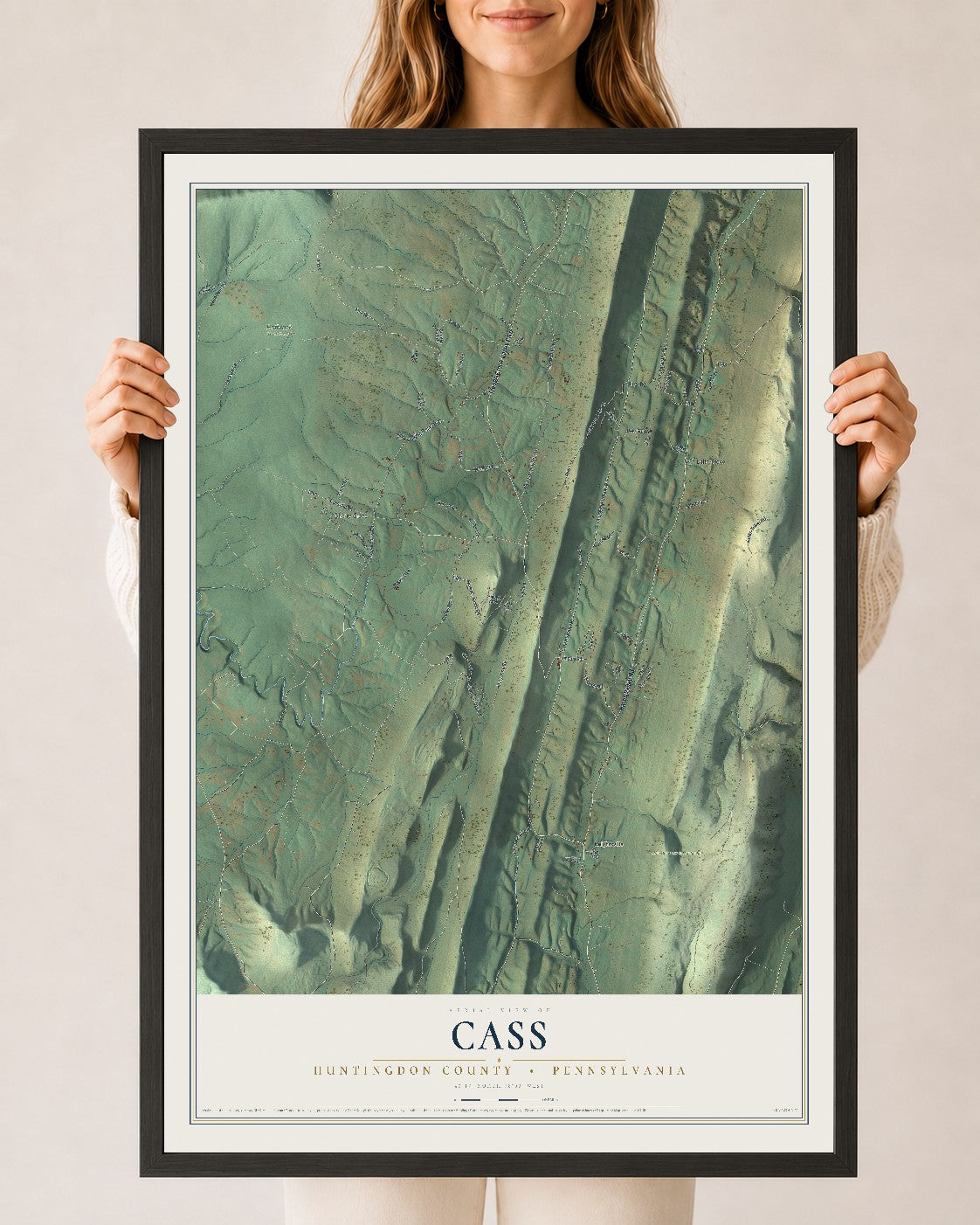 Map of Cass, Huntingdon County, Pennsylvania, 24 x 36 inch print in a black wood frame