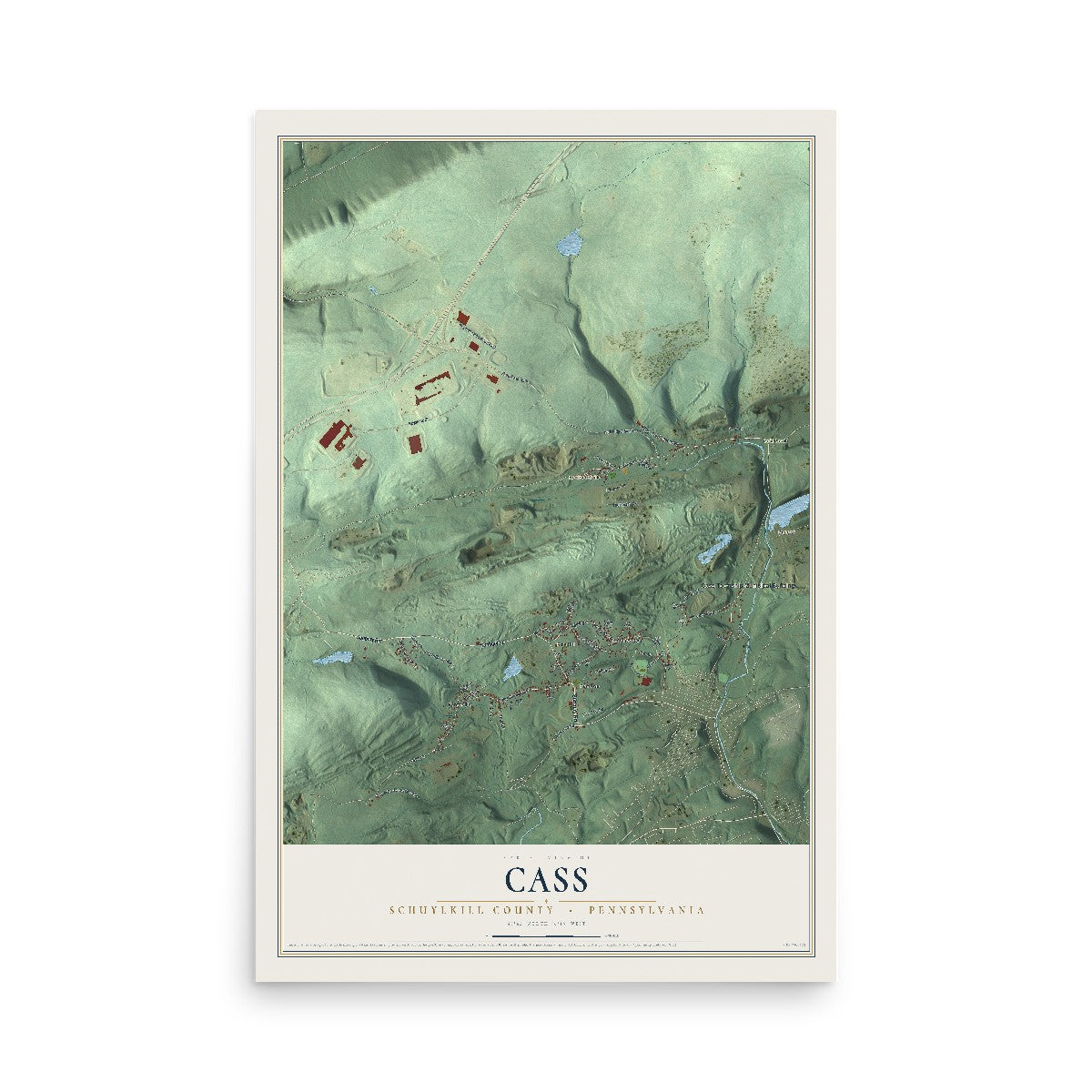 Map of Cass, Schuylkill County, Pennsylvania, 12 x 18 inch unframed archival matte print