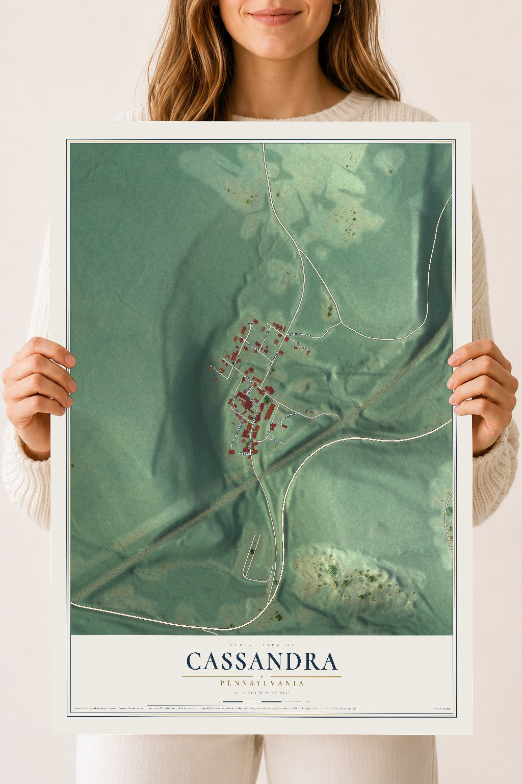 Map of Cassandra, Pennsylvania, 18 x 24 inch unframed archival matte print