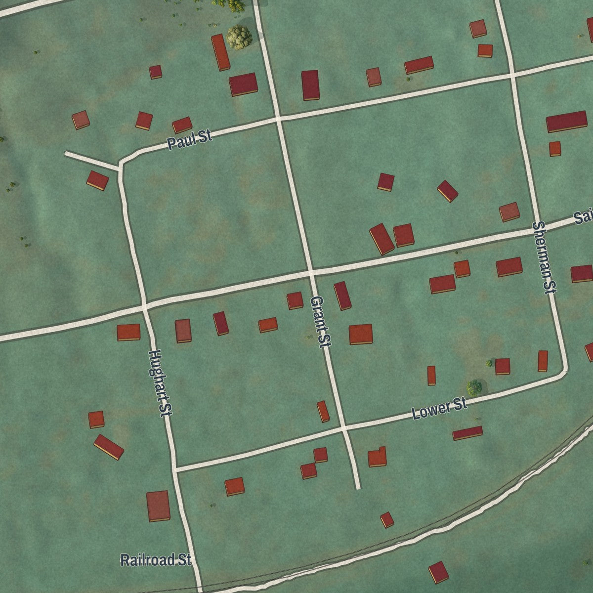 Close-up of the map of Casselman, Pennsylvania print showing street and building detail