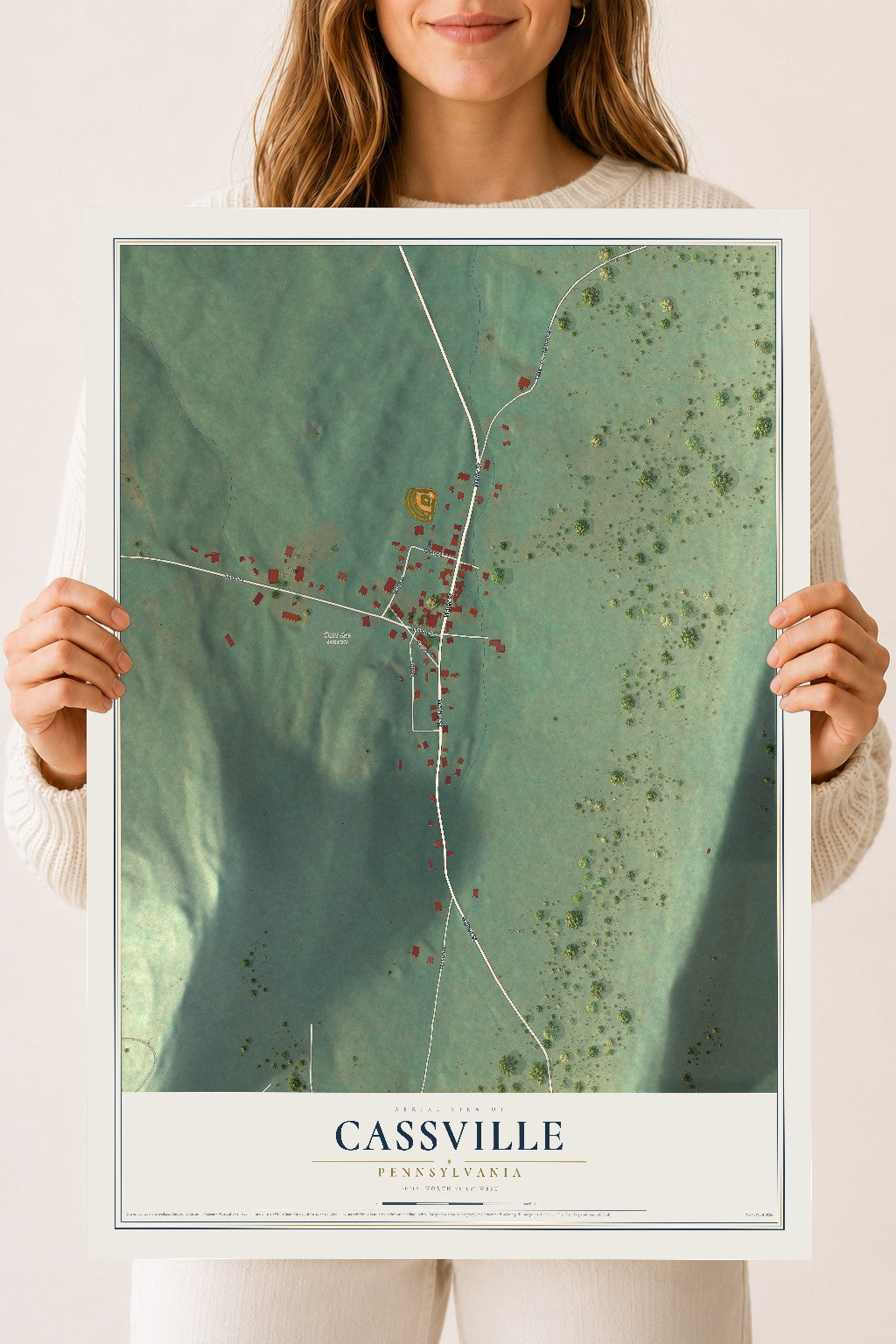 Map of Cassville, Pennsylvania, 18 x 24 inch unframed archival matte print