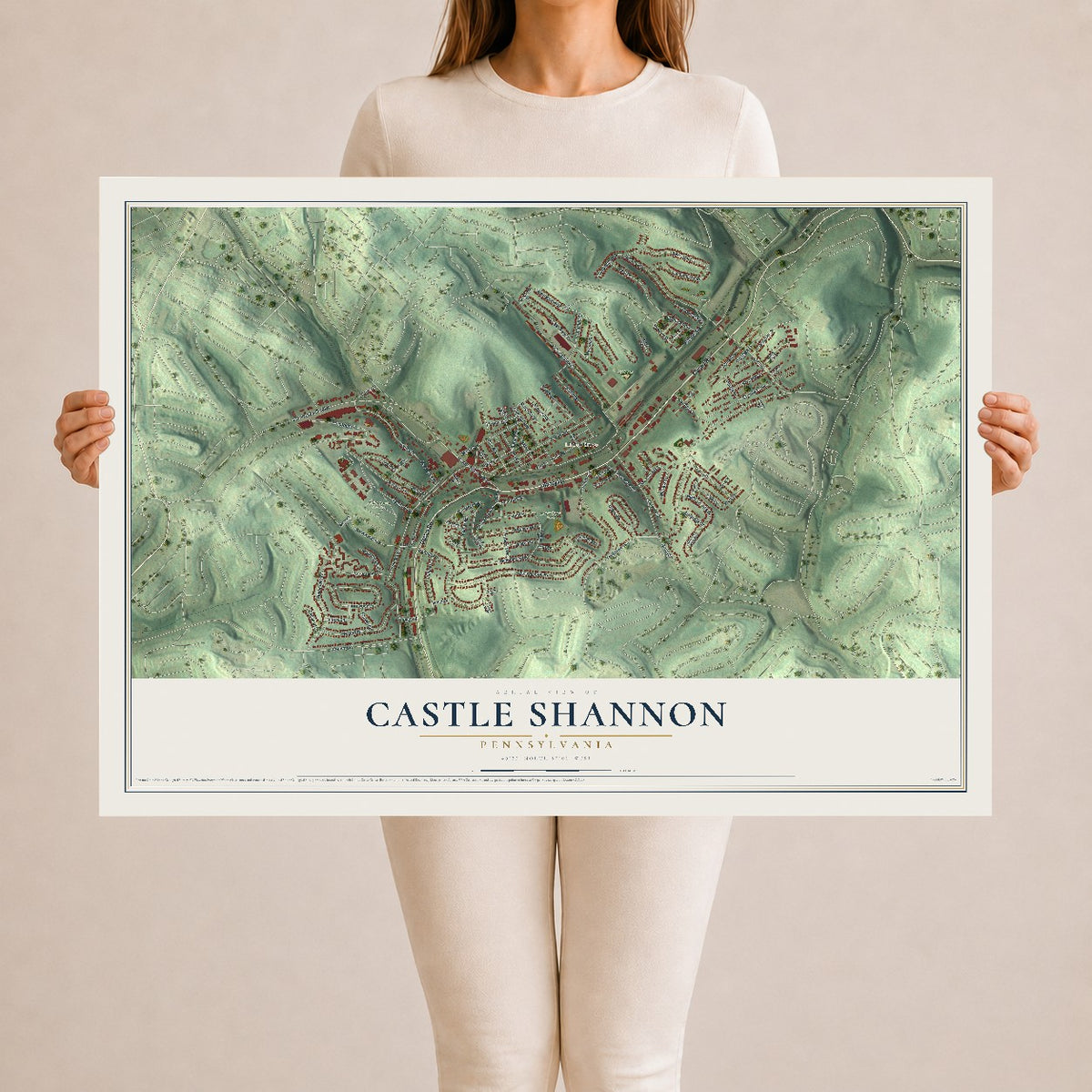 Map of Castle Shannon, Pennsylvania, 24 x 36 inch unframed archival matte print