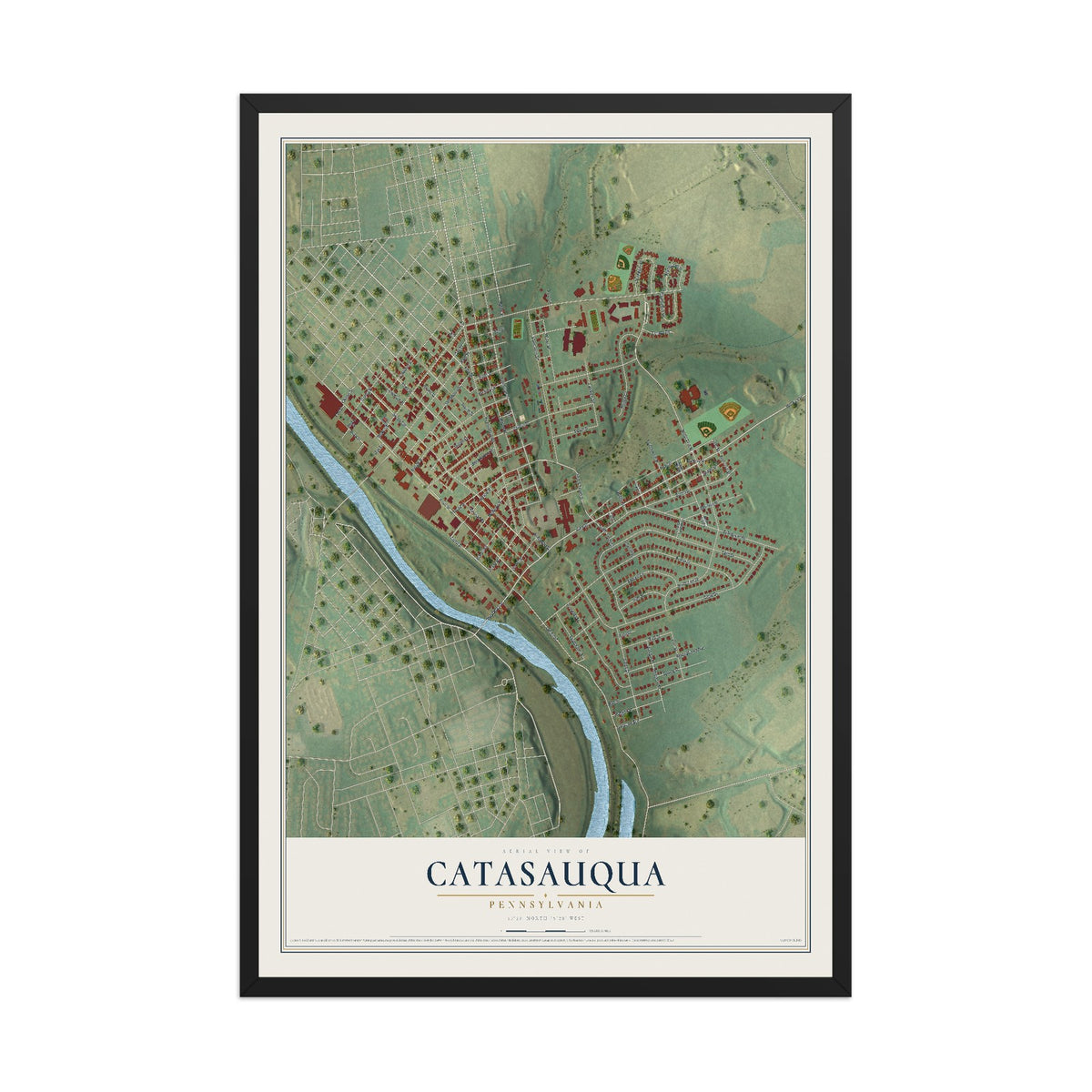 Map of Catasauqua, Pennsylvania, 12 x 18 inch print in a black wood frame