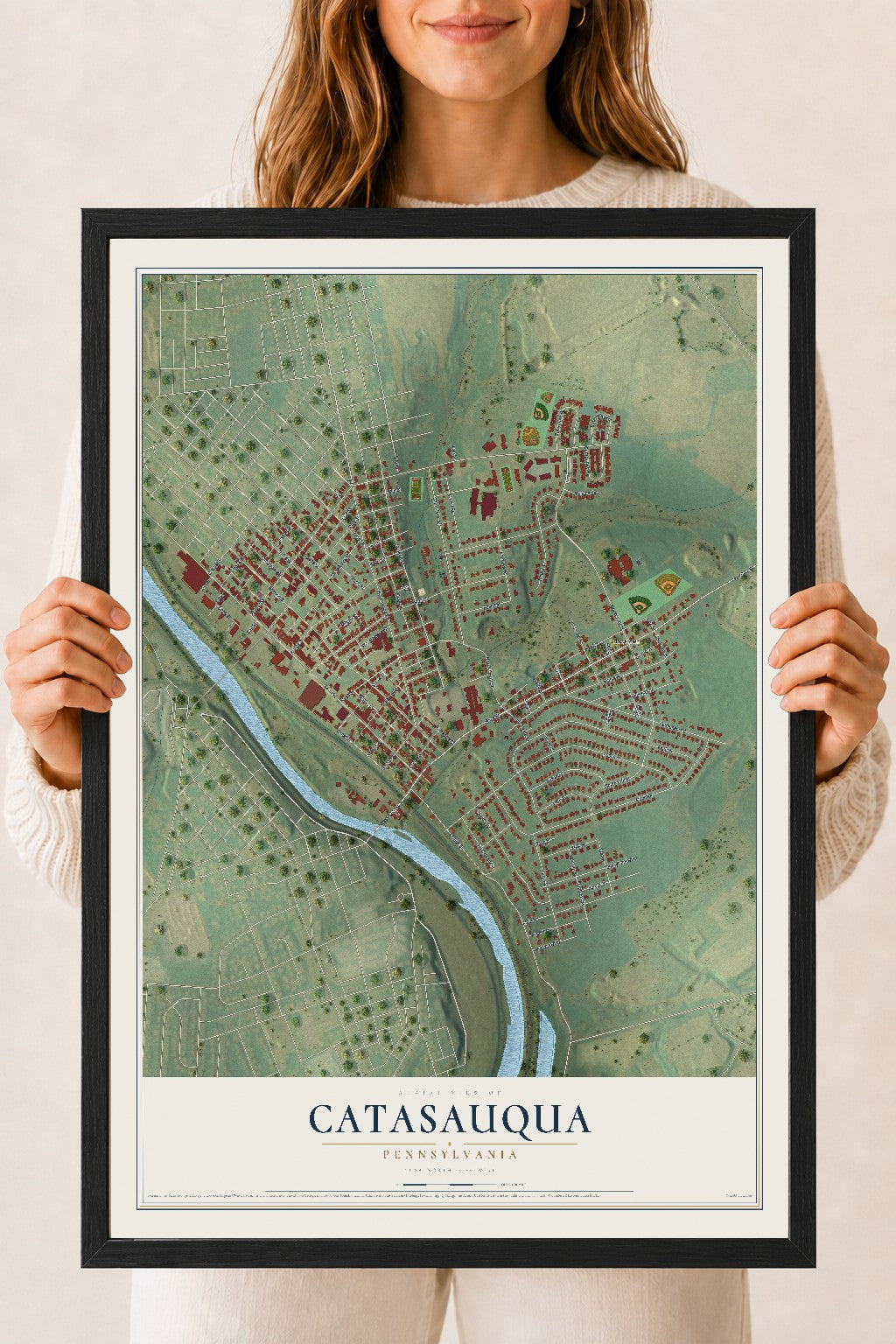 Map of Catasauqua, Pennsylvania, 18 x 24 inch print in a black wood frame
