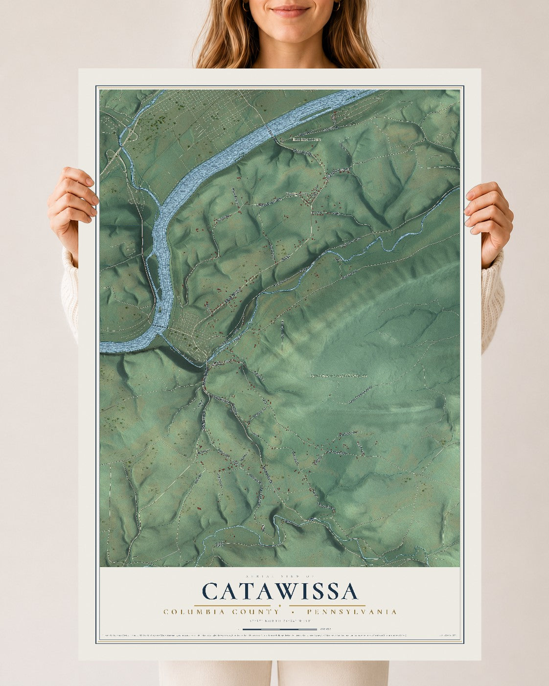 Map of Catawissa, Columbia County, Pennsylvania, 24 x 36 inch unframed archival matte print