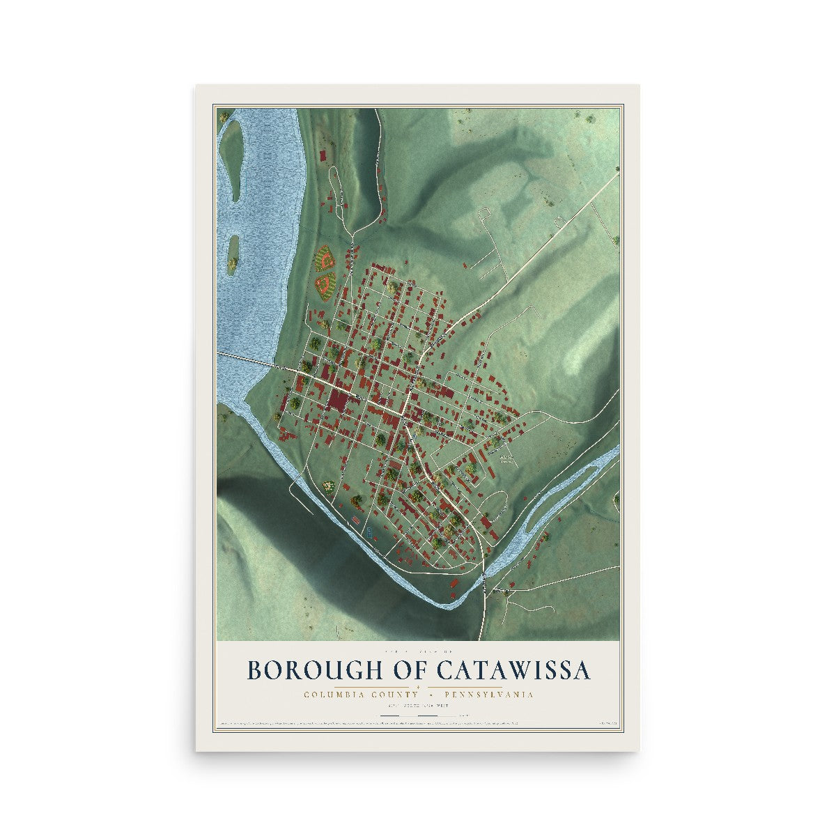 Map of the Borough of Catawissa, Columbia County, Pennsylvania, 12 x 18 inch unframed archival matte print