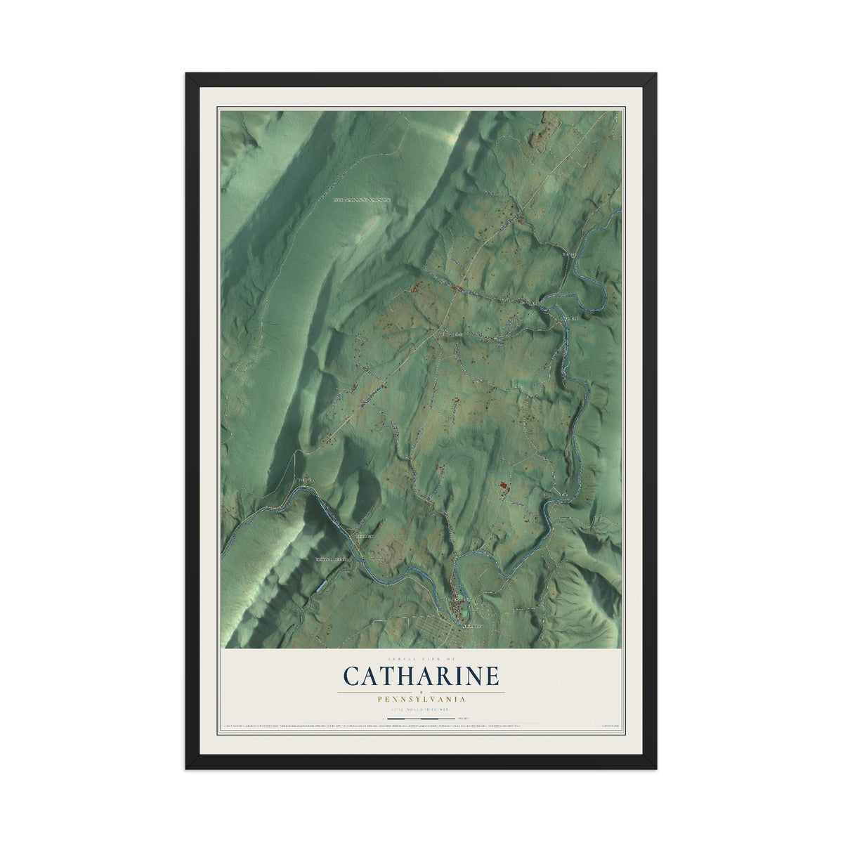 Map of Catharine, Pennsylvania, 12 x 18 inch print in a black wood frame