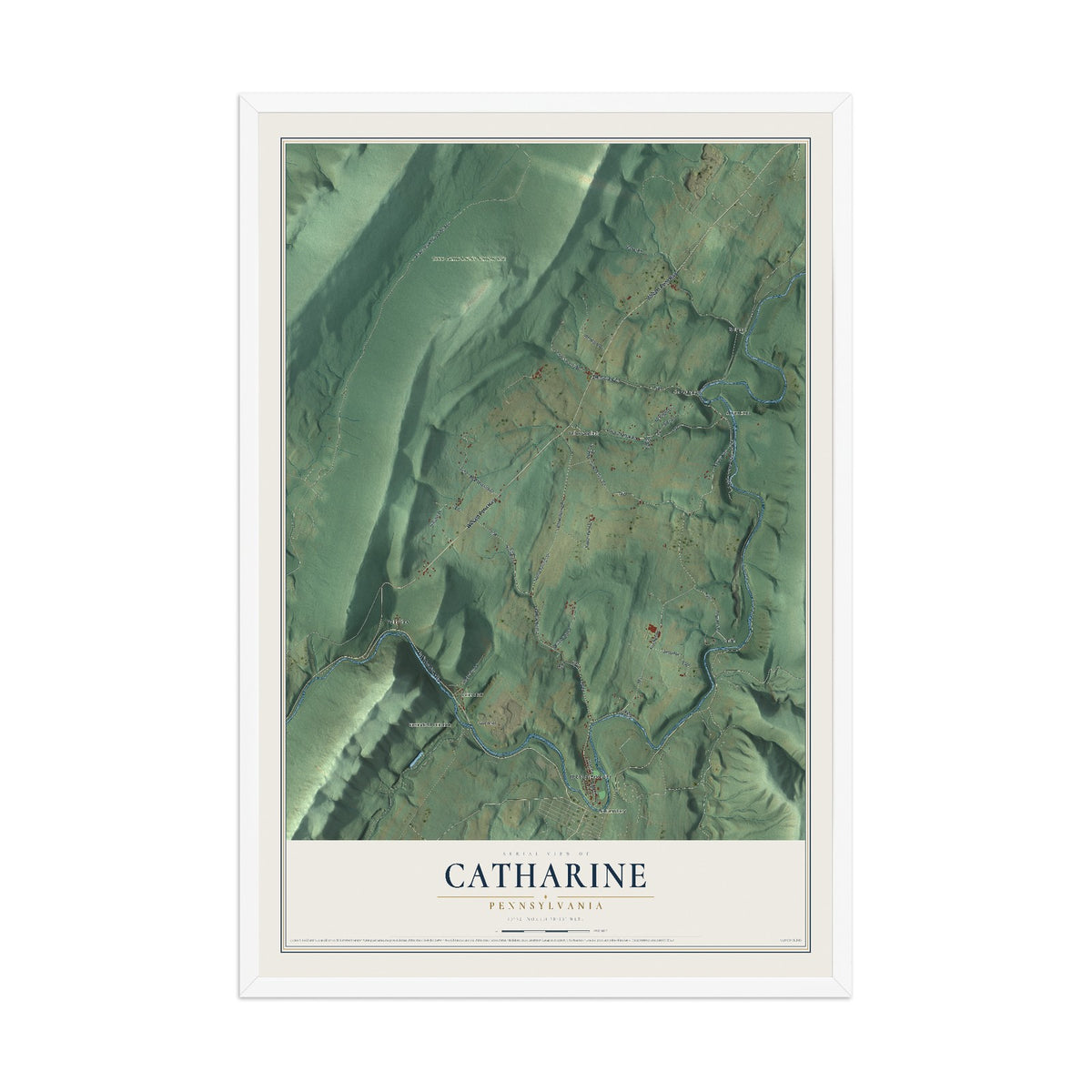 Map of Catharine, Pennsylvania, 12 x 18 inch print in a white wood frame