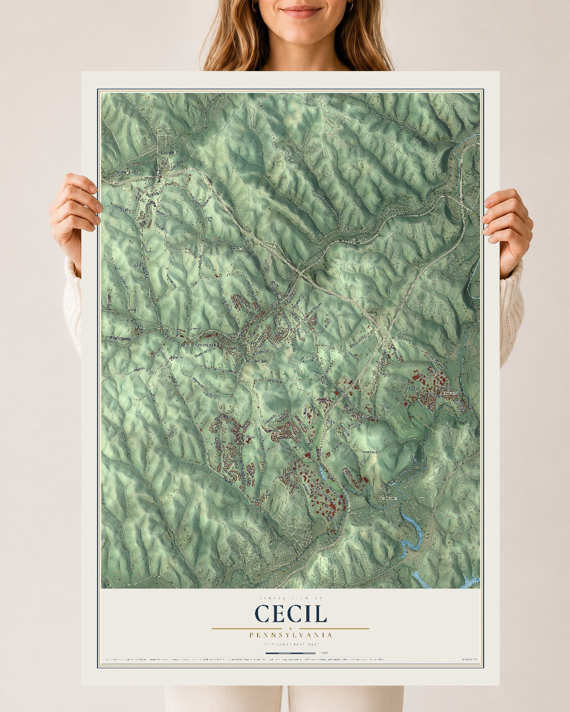 Map of Cecil, Pennsylvania, 24 x 36 inch unframed archival matte print
