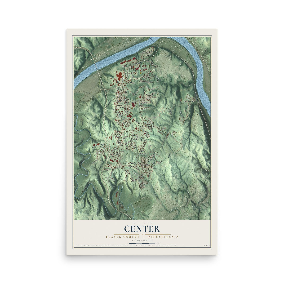Map of Center, Beaver County, Pennsylvania, 12 x 18 inch unframed archival matte print