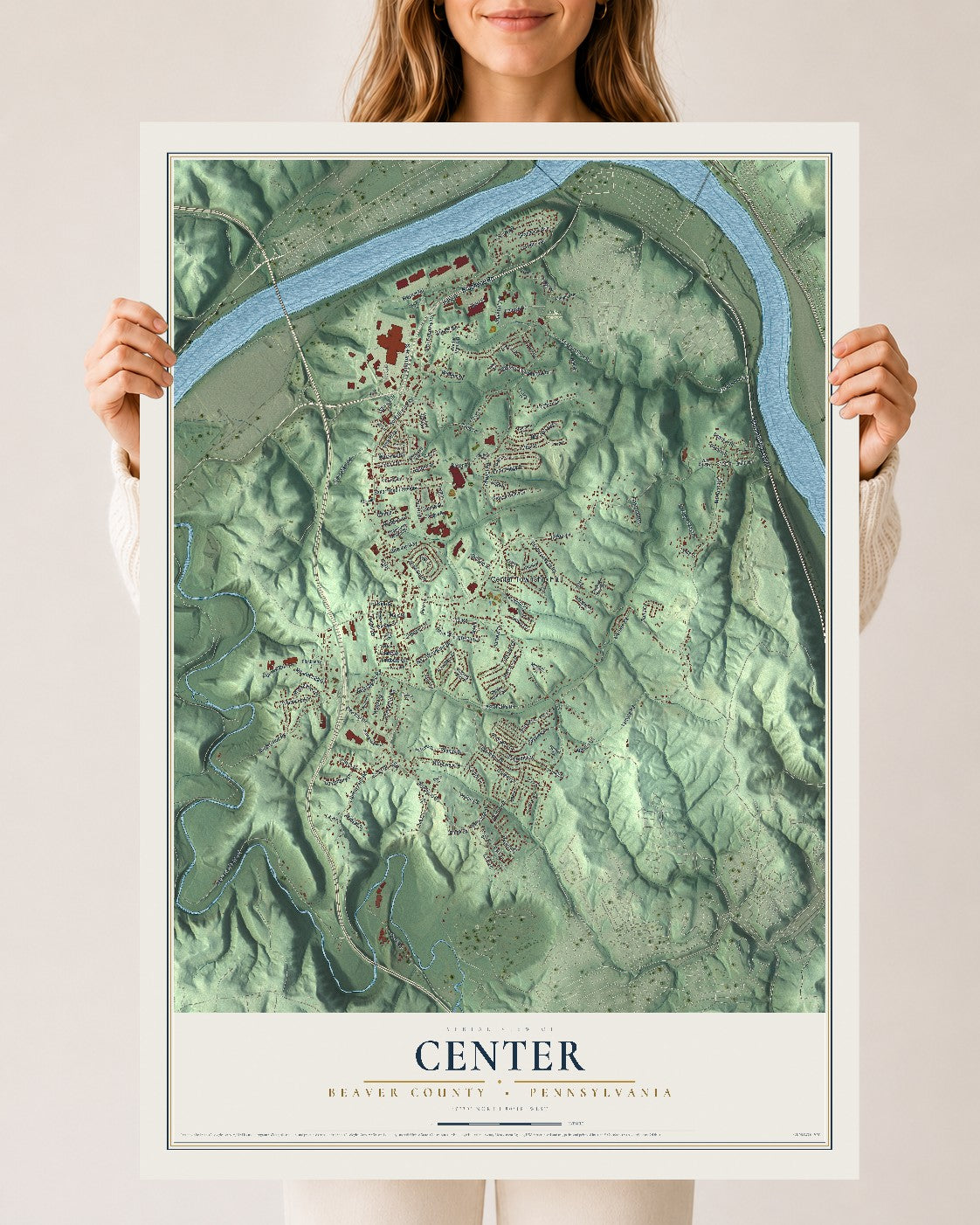 Map of Center, Beaver County, Pennsylvania, 24 x 36 inch unframed archival matte print