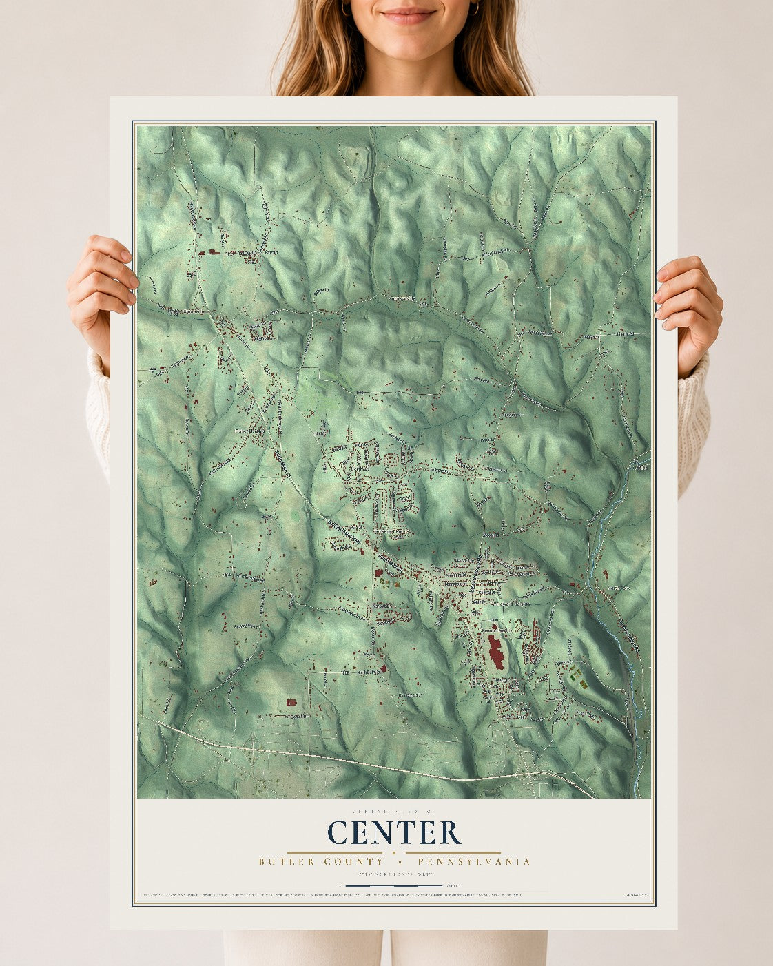 Map of Center, Butler County, Pennsylvania, 24 x 36 inch unframed archival matte print