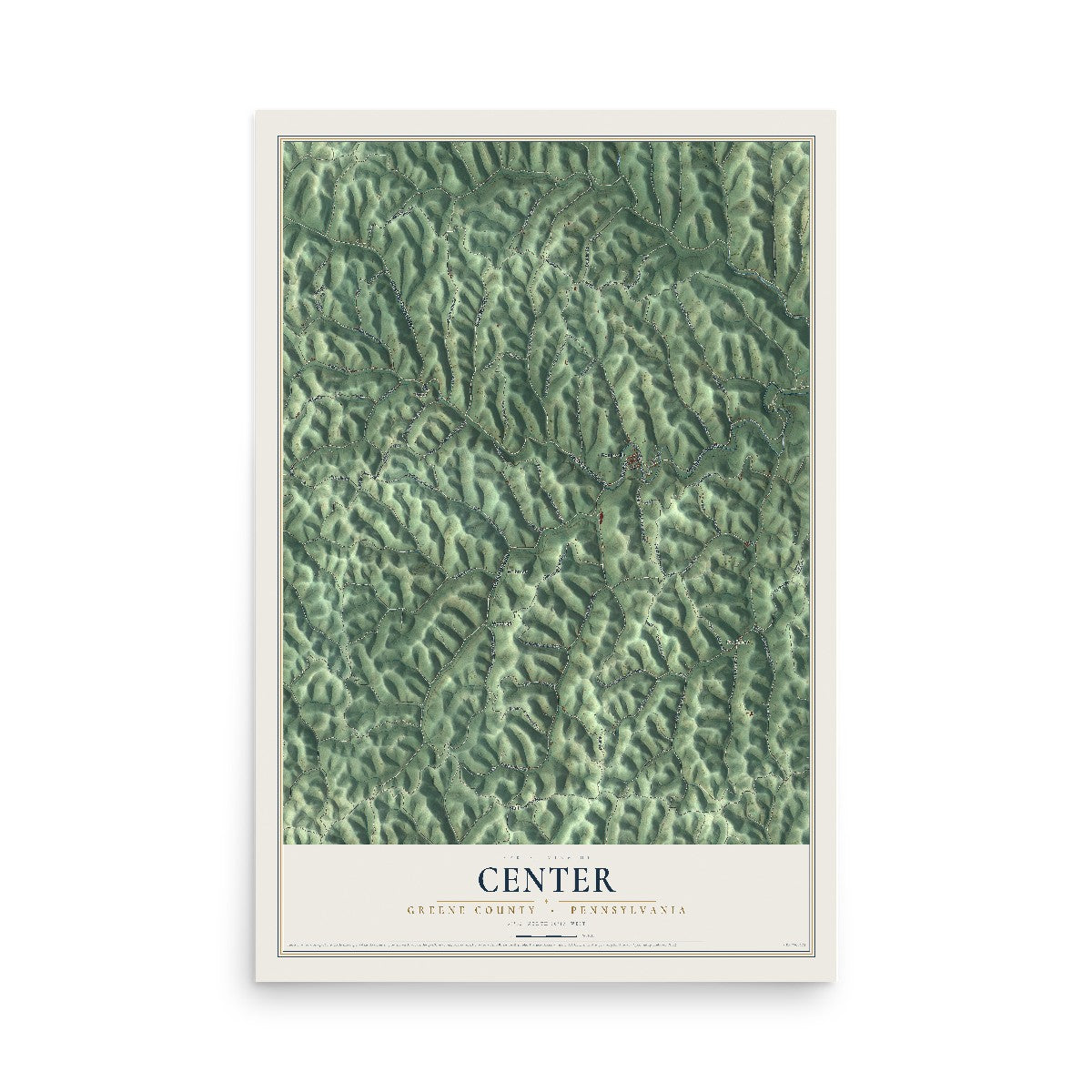 Map of Center, Greene County, Pennsylvania, 12 x 18 inch unframed archival matte print