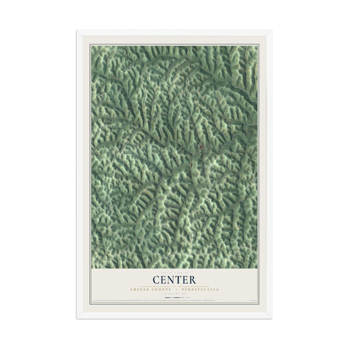 Map of Center, Greene County, Pennsylvania, 12 x 18 inch print in a white wood frame