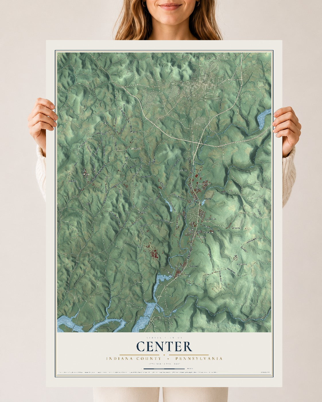 Map of Center, Indiana County, Pennsylvania, 24 x 36 inch unframed archival matte print