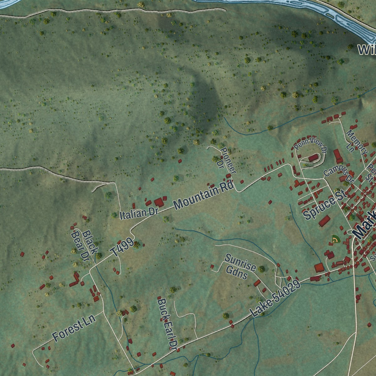 Second close-up of the map of Center, Snyder County, Pennsylvania print showing more streets and buildings