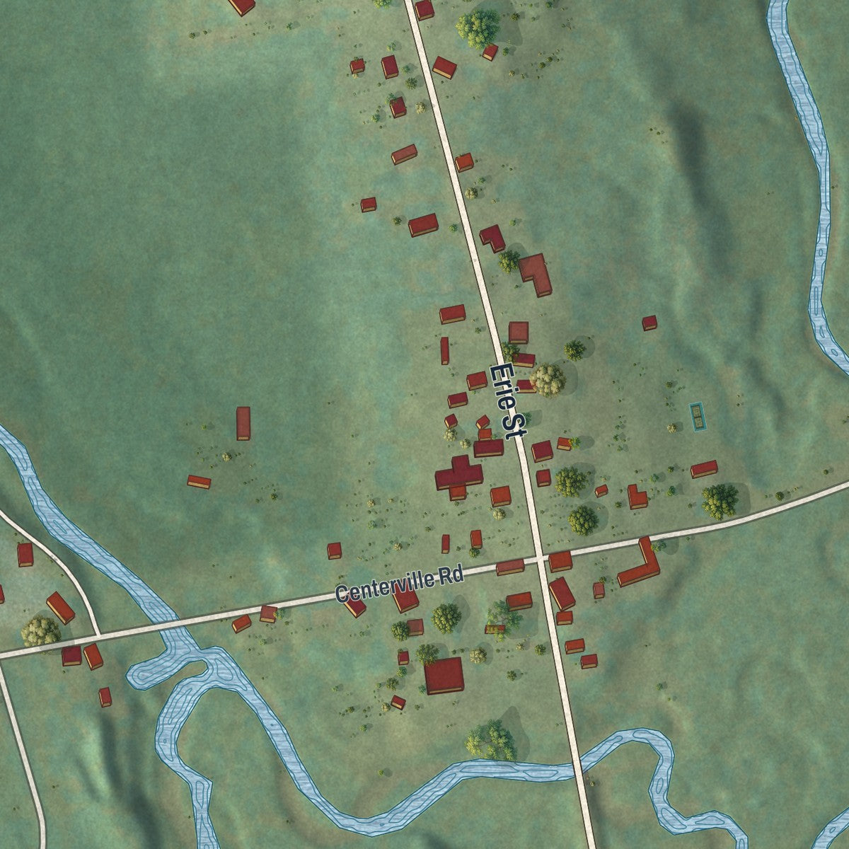 Close-up of the map of Centerville, Crawford County, Pennsylvania print showing street and building detail