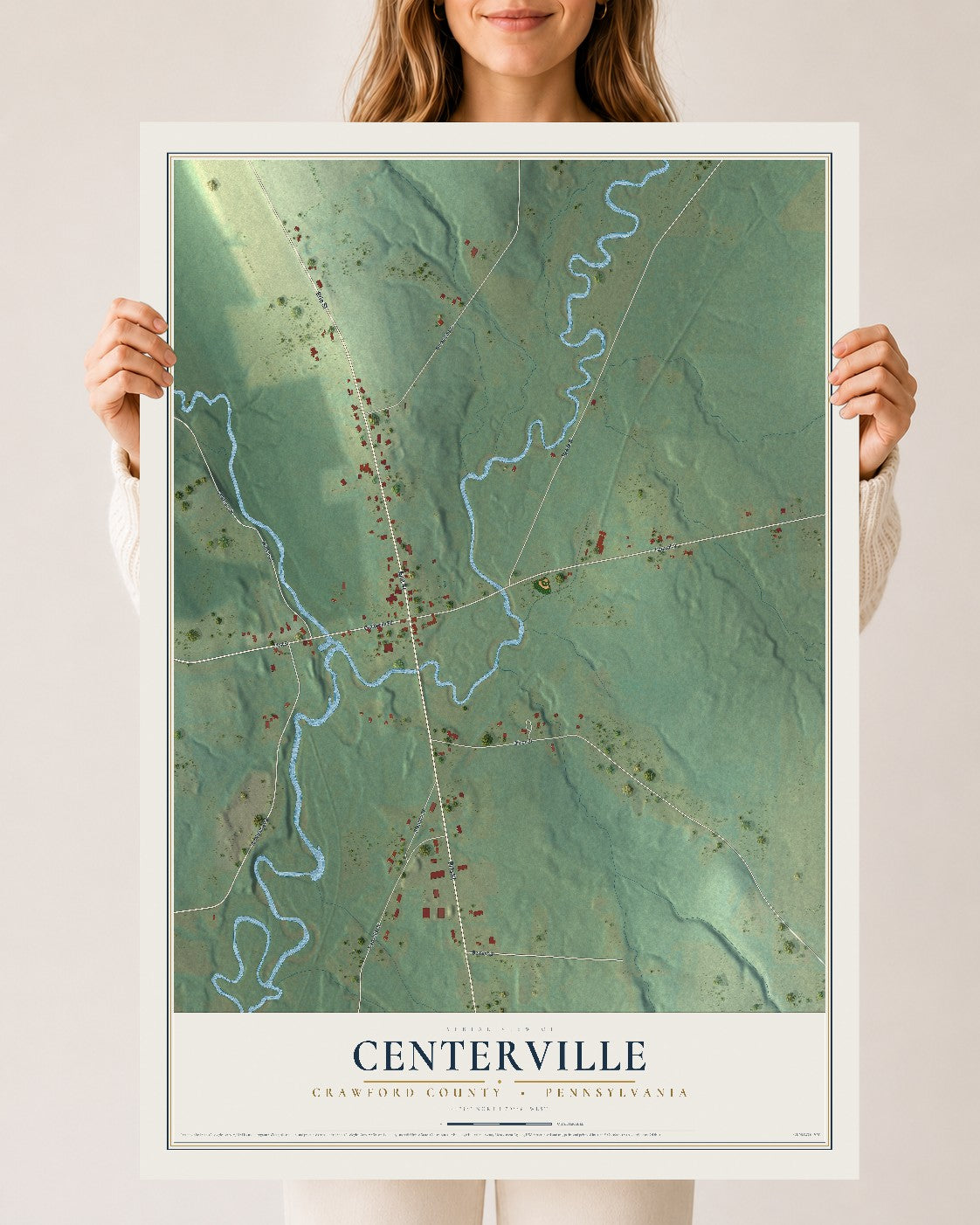 Map of Centerville, Crawford County, Pennsylvania, 24 x 36 inch unframed archival matte print
