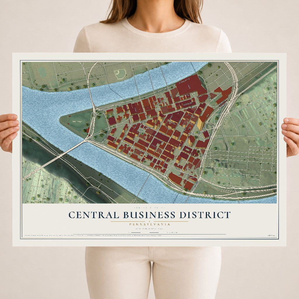 Map of Central Business District, Pennsylvania, 18 x 24 inch unframed archival matte print