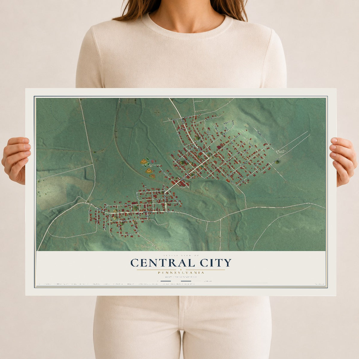 Map of Central City, Pennsylvania, 12 x 18 inch unframed archival matte print