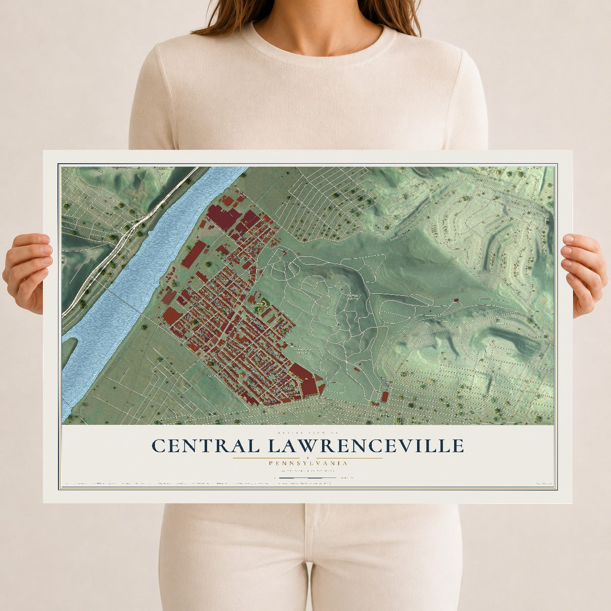 Map of Central Lawrenceville, Pennsylvania, 12 x 18 inch unframed archival matte print