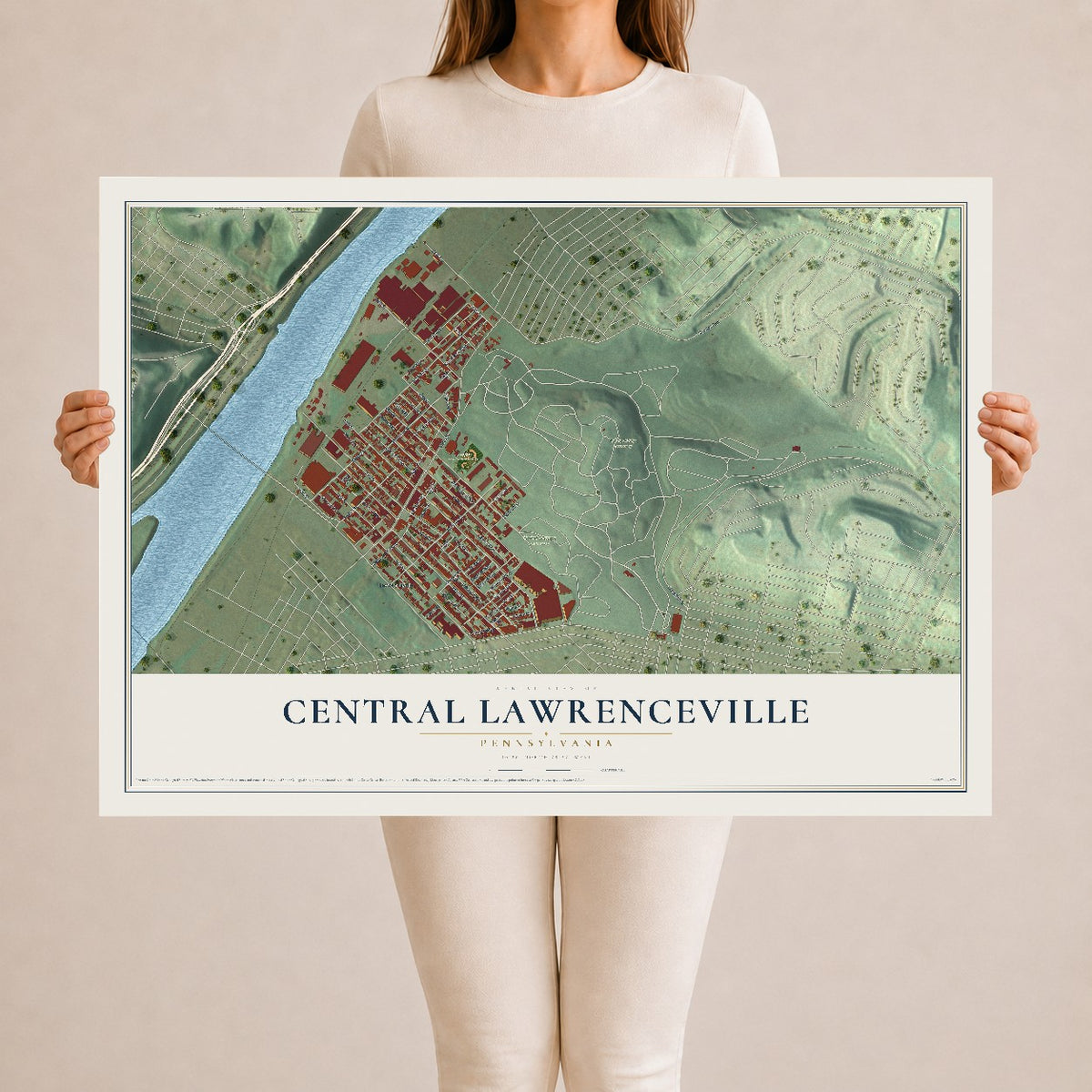 Map of Central Lawrenceville, Pennsylvania, 24 x 36 inch unframed archival matte print