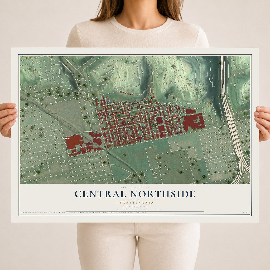 Map of Central Northside, Pennsylvania, 18 x 24 inch unframed archival matte print