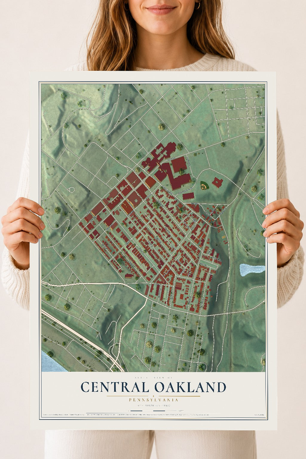 Map of Central Oakland, Pennsylvania, 18 x 24 inch unframed archival matte print