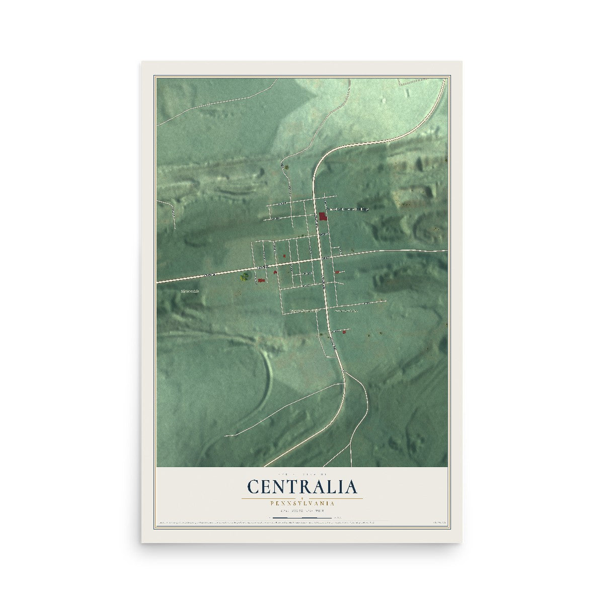 Map of Centralia, Pennsylvania, 12 x 18 inch unframed archival matte print