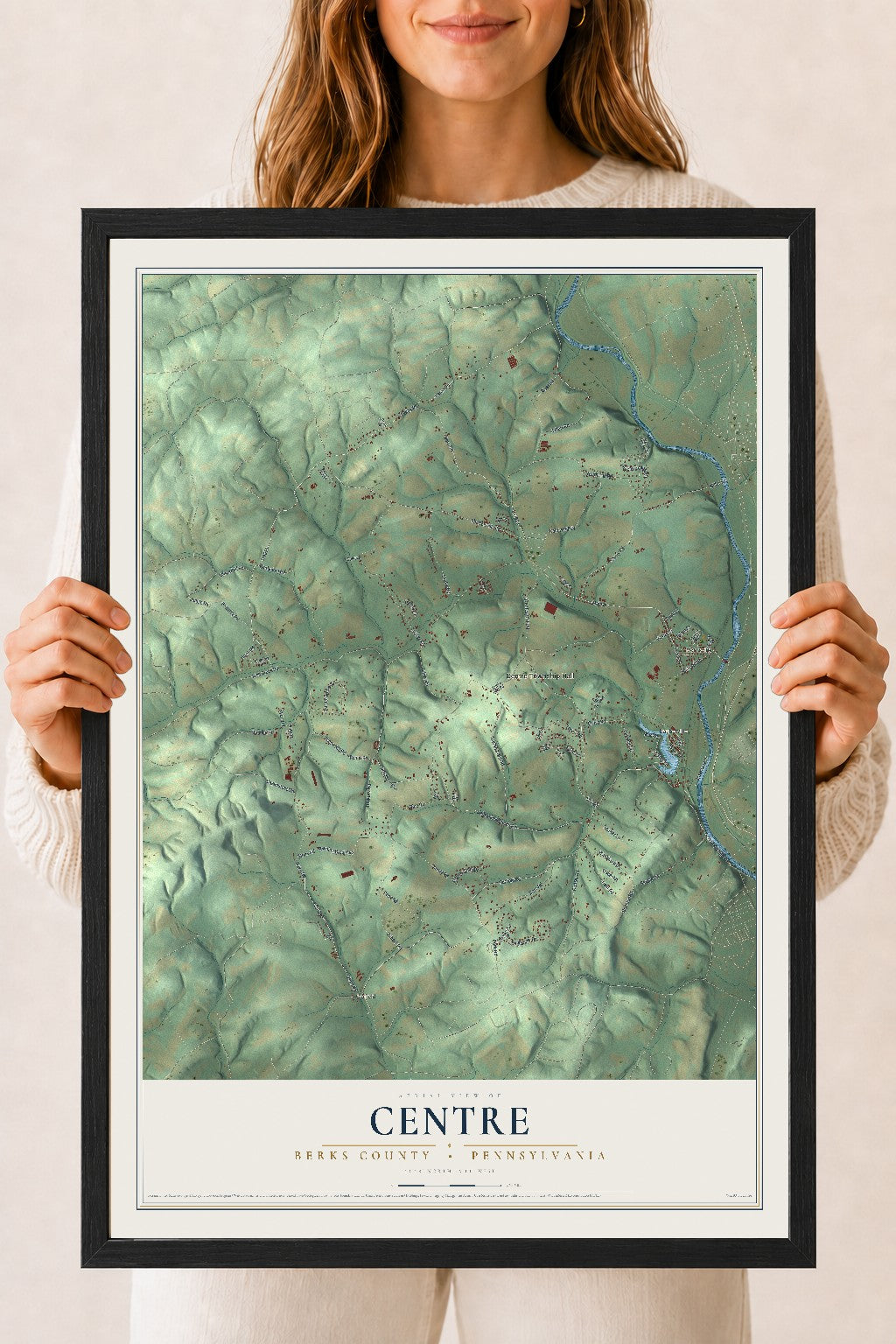 Map of Centre, Berks County, Pennsylvania, 18 x 24 inch print in a black wood frame