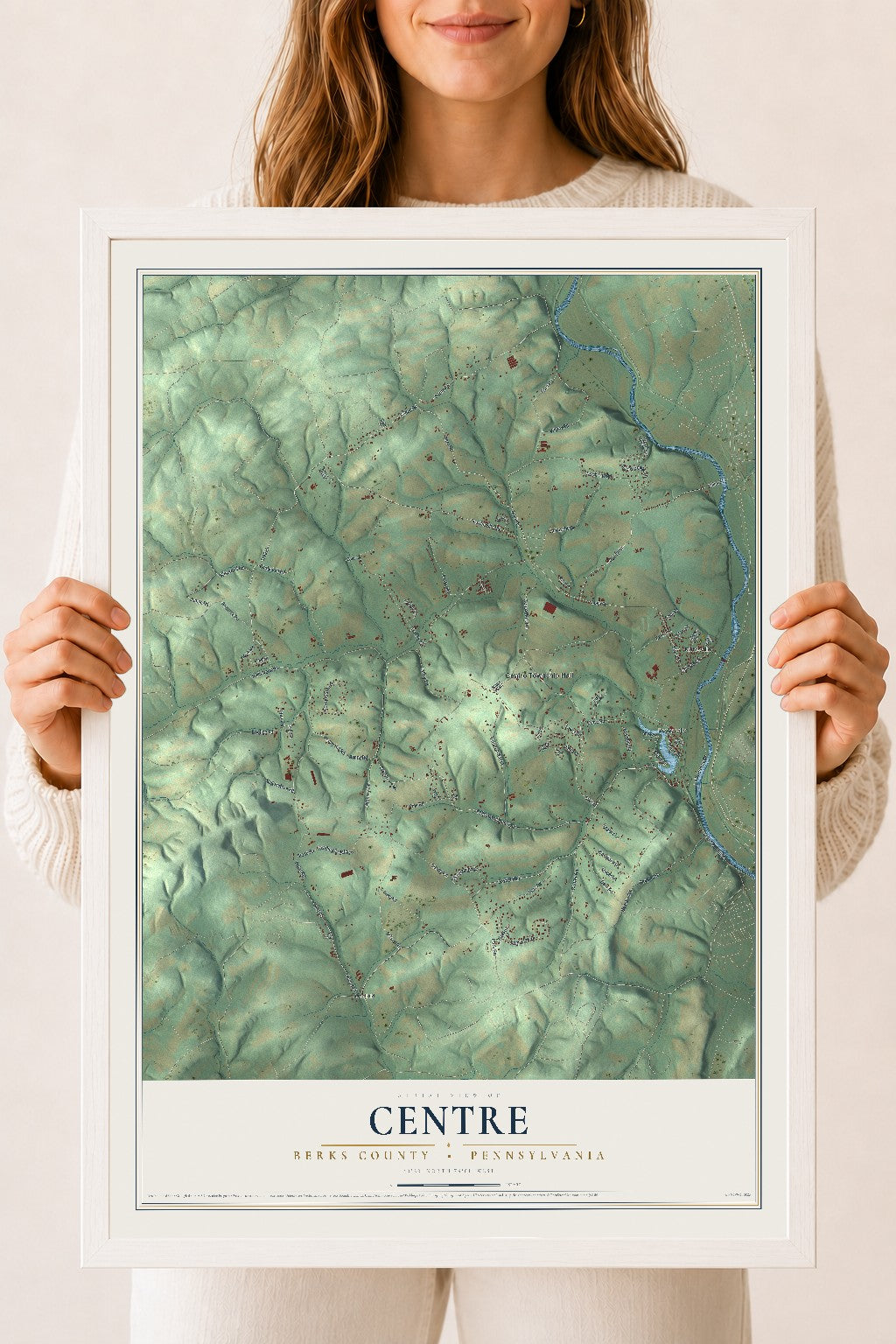 Map of Centre, Berks County, Pennsylvania, 18 x 24 inch print in a white wood frame