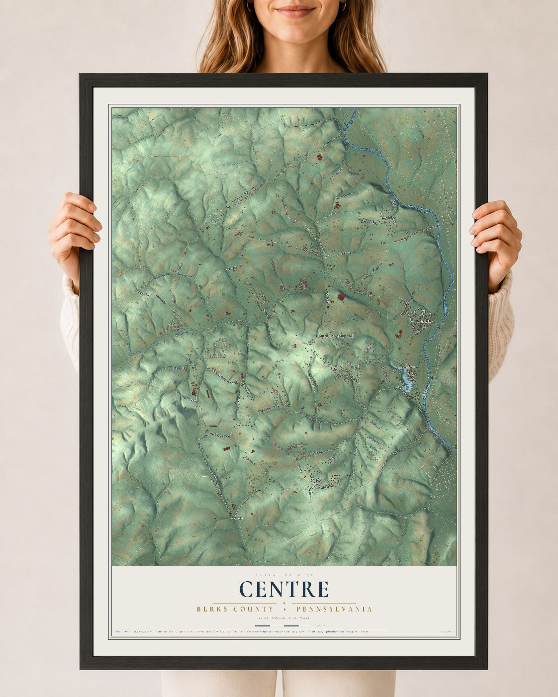 Map of Centre, Berks County, Pennsylvania, 24 x 36 inch print in a black wood frame