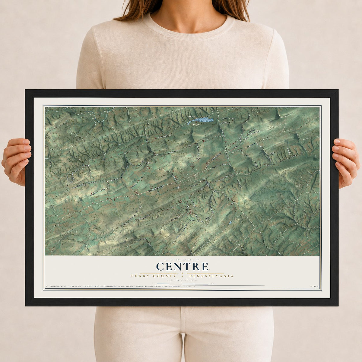Map of Centre, Perry County, Pennsylvania, 12 x 18 inch print in a black wood frame