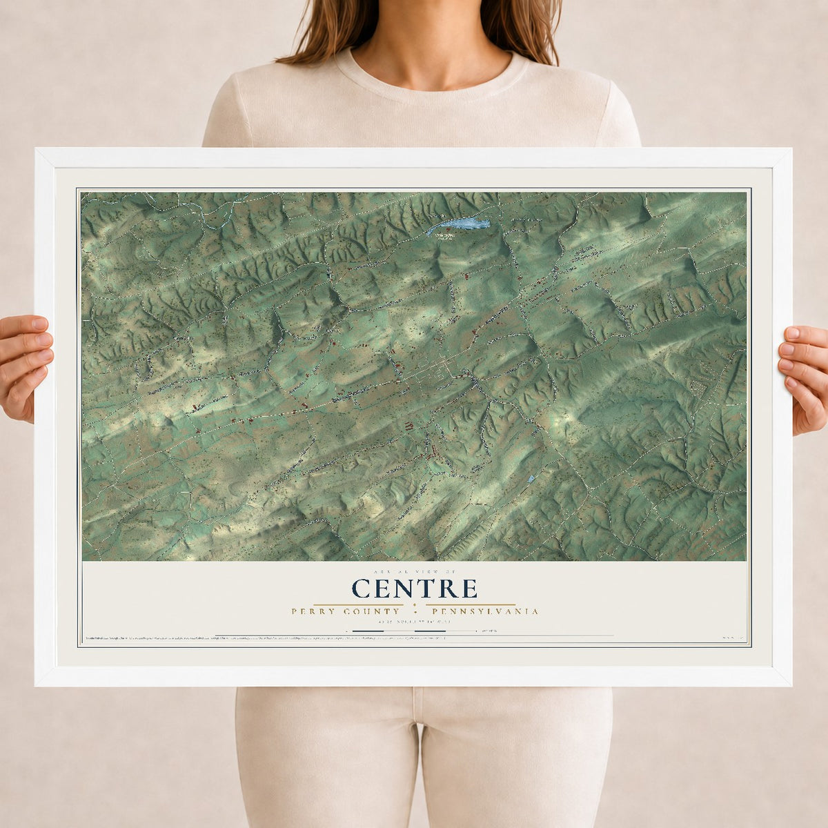 Map of Centre, Perry County, Pennsylvania, 18 x 24 inch print in a white wood frame