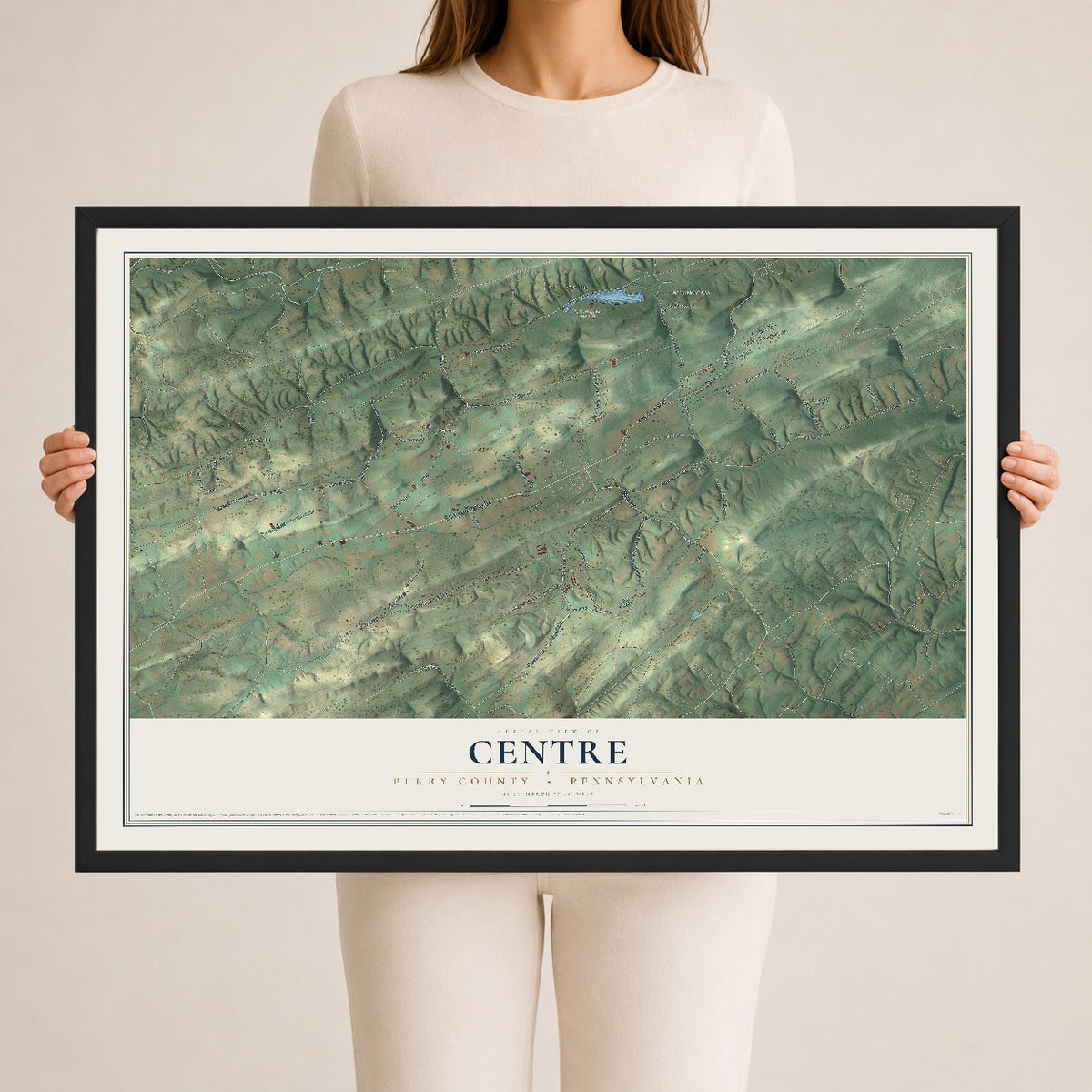 Map of Centre, Perry County, Pennsylvania, 24 x 36 inch print in a black wood frame